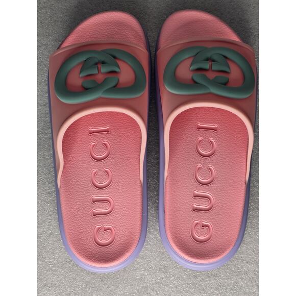 Gucci Platform Slides Miami Interlocking Pink Women's 38 /7- 7.5 EUC - Picture 4 of 7